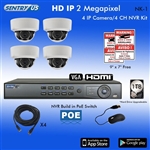 Sentry US 4CH 1TB HDD POE NVR with 4x 2M IP IR Dome Camera Kit