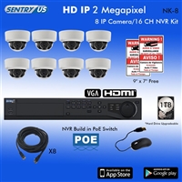 Sentry US 16CH 1TB HDD POE NVR with 8x 2M IP IR Dome Camera Kit