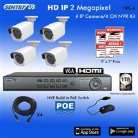 Sentry US 4CH 1TB HDD POE NVR with 4x 2M IP IR Bullet Camera Kit