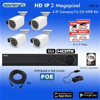 Sentry US 16CH 1TB HDD POE NVR with 4x 2M IP IR Bullet Camera Kit