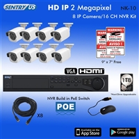 Sentry US 16CH 1TB HDD POE NVR with 8x 2M IP IR Bullet Camera Kit