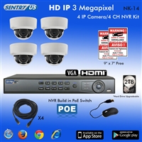 Sentry US 4CH 2TB HDD POE NVR with 4x 3M IP IR Dome Camera Kit