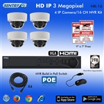 Sentry US 16CH 2TB HDD POE NVR with 4x 3M IP IR Dome Camera Kit