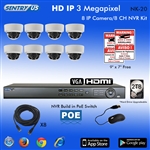 Sentry US 8CH 2TB HDD POE NVR with 8x 3M IP IR Dome Camera Kit