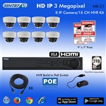 Sentry US 16CH 2TB HDD POE NVR with 8x 3M IP IR Dome Camera Kit