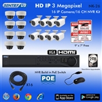 Sentry US 16CH 2TB HDD POE NVR with 8x 3M IP IR Bullet & 8x 3M IP IR Dome Camera Kit