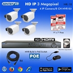 Sentry US 8CH 2TB HDD POE NVR with 4x 3M IP IR Bullet Camera Kit