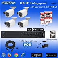 Sentry US 16CH 2TB HDD POE NVR with 4x 3M IP IR Bullet Camera Kit