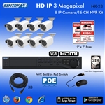 Sentry US 16CH 2TB HDD POE NVR with 8x 3M IP IR Bullet Camera Kit