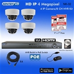 Sentry US 8CH 1TB HDD POE NVR with 4x 4M IP IR Dome Camera Kit