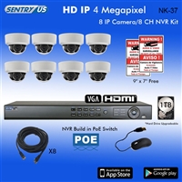 Sentry US 8CH 1TB HDD POE NVR with 8x 4M IP IR Dome Camera Kit