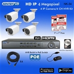 Sentry US 4CH 1TB HDD POE NVR with 4x 4M IP IR Bullet Camera Kit