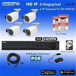 Sentry US 16CH 1TB HDD POE NVR with 4x 4M IP IR Bullet Camera Kit