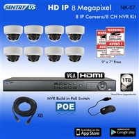 Sentry US 8CH 1TB HDD POE NVR with 8x 8M IP IR Dome Camera Kit
