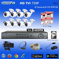 Sentry US 8CH HD TVI 1TB HDD DVR with 8x 720P IR Bullet Camera Kit