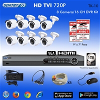 Sentry US 16CH HD TVI 1TB HDD DVR with 8x 720P IR Bullet Camera Kit