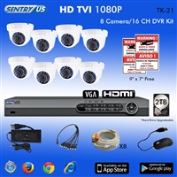 Sentry US 16CH HD TVI 2TB HDD DVR with 8x 1080P IR Dome Camera Kit