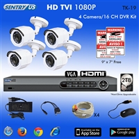 Sentry US 16CH HD TVI 2TB HDD DVR with 4x 1080P IR Bullet Camera Kit