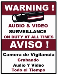 9" x 7" Audio & Video Surveillance Warning Sign (RED)