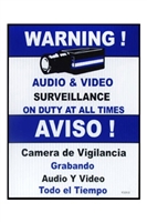 9" x 7" Audio & Video Surveillance Warning Sign (BLUE)